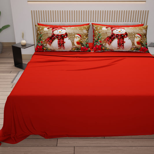 Draps de Noël en Coton, Parure de Lit avec Taies d'Oreiller en Impression Numérique 25 Xmas 10