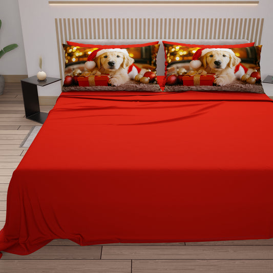 Draps de Noël en Coton, Parure de Lit avec Taies d'Oreiller en Impression Numérique 25 Xmas 15