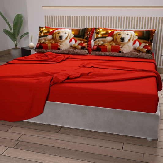 Draps de Noël en Coton, Parure de Lit avec Taies d'Oreiller en Impression Numérique 25 Xmas 15