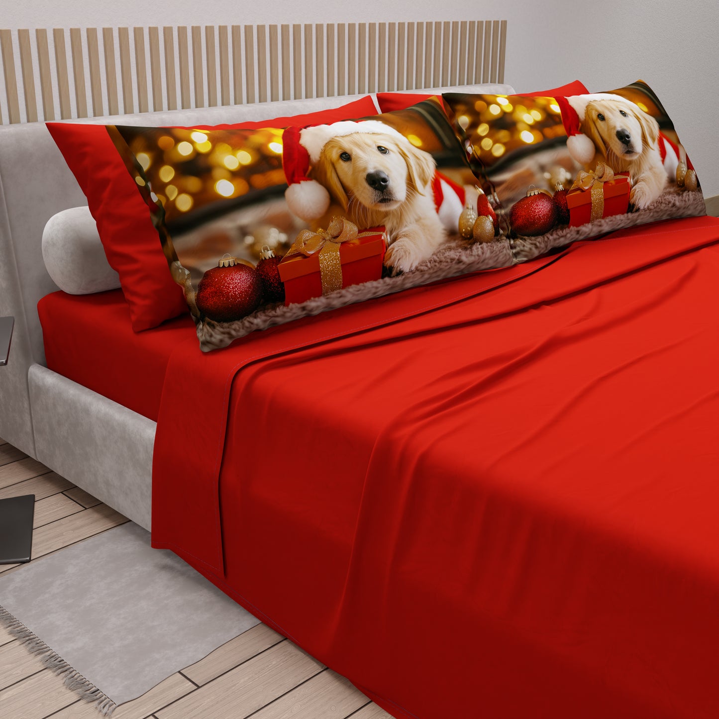 Lenzuola Natalizie in Cotone, Completo Letto con Federe in Stampa Digitale 25 Xmas 15
