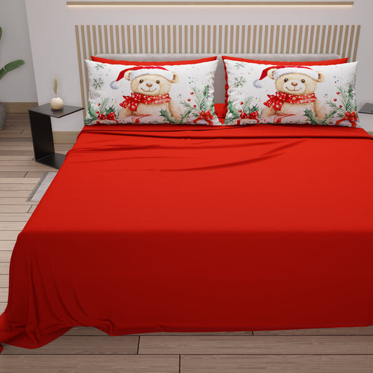 Draps de Noël en Coton, Parure de Lit avec Taies d'Oreiller en Impression Numérique 25 Xmas 16