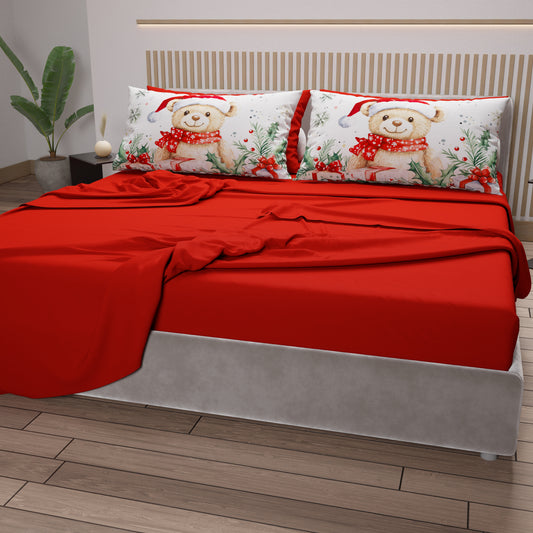 Draps de Noël en Coton, Parure de Lit avec Taies d'Oreiller en Impression Numérique 25 Xmas 16