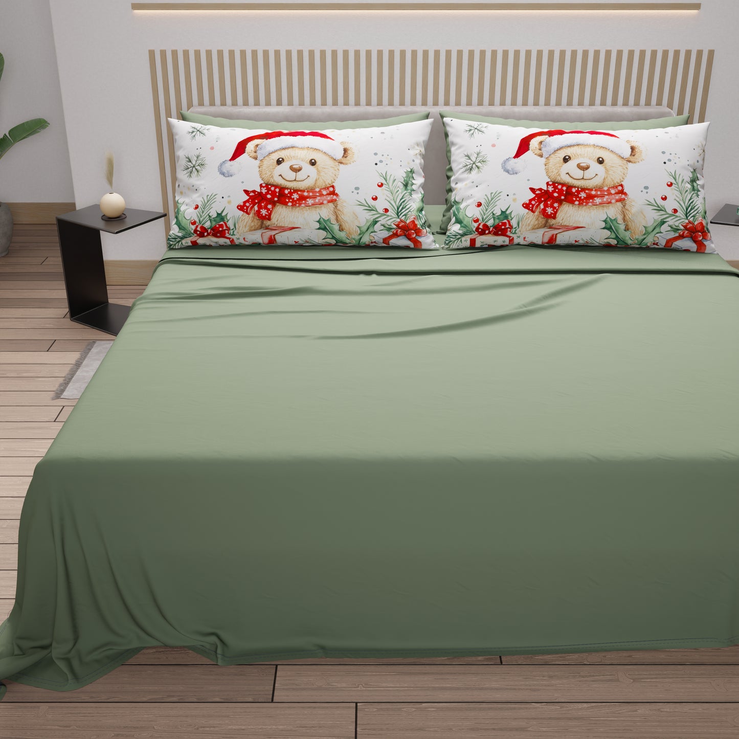 Lenzuola Natalizie in Cotone, Completo Letto con Federe in Stampa Digitale 25 Xmas 16