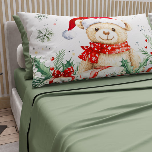Lenzuola Natalizie in Cotone, Completo Letto con Federe in Stampa Digitale 25 Xmas 16