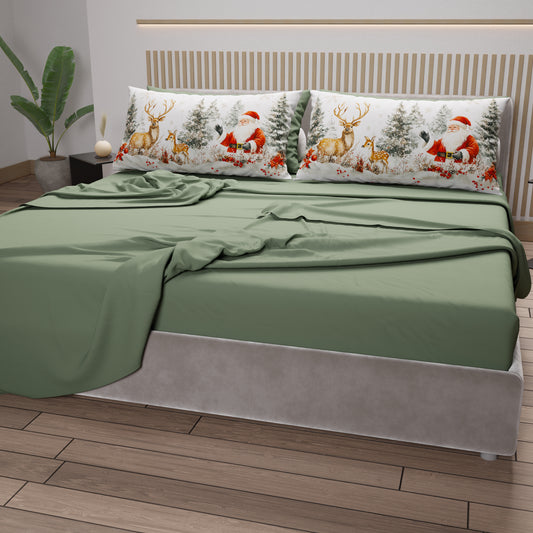 Lenzuola Natalizie in Cotone, Completo Letto con Federe in Stampa Digitale 25 Xmas 17
