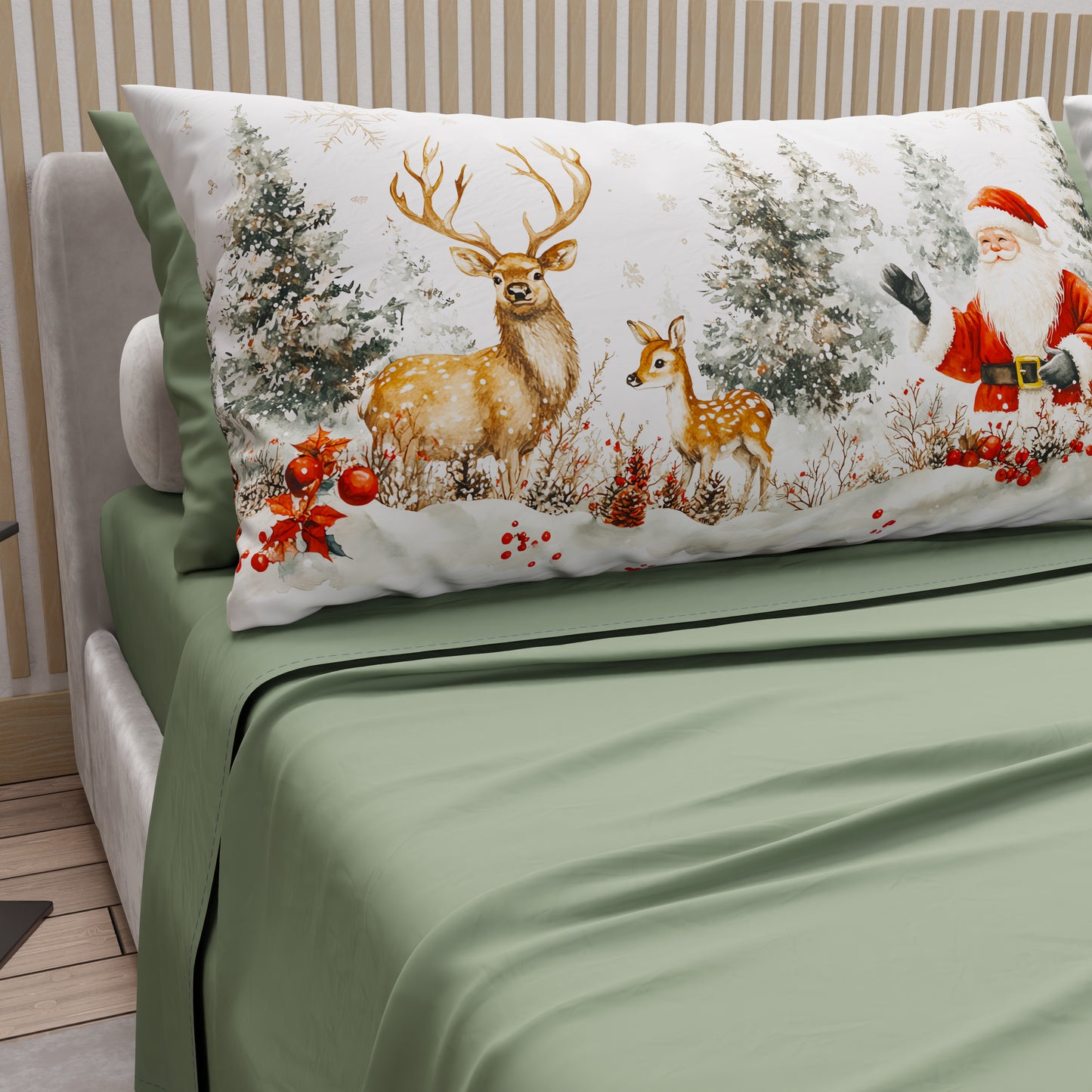 Lenzuola Natalizie in Cotone, Completo Letto con Federe in Stampa Digitale 25 Xmas 17