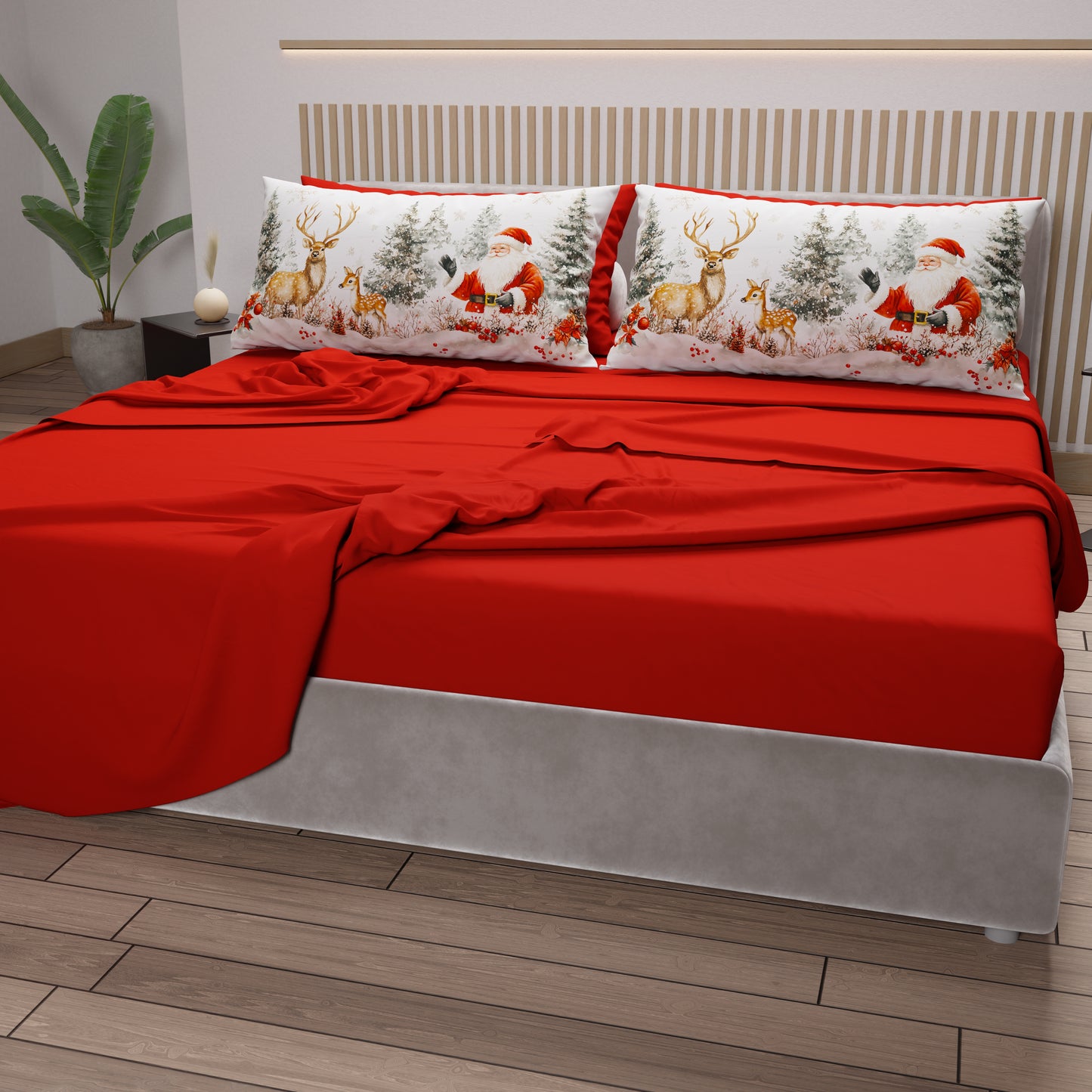 Lenzuola Natalizie in Cotone, Completo Letto con Federe in Stampa Digitale 25 Xmas 17