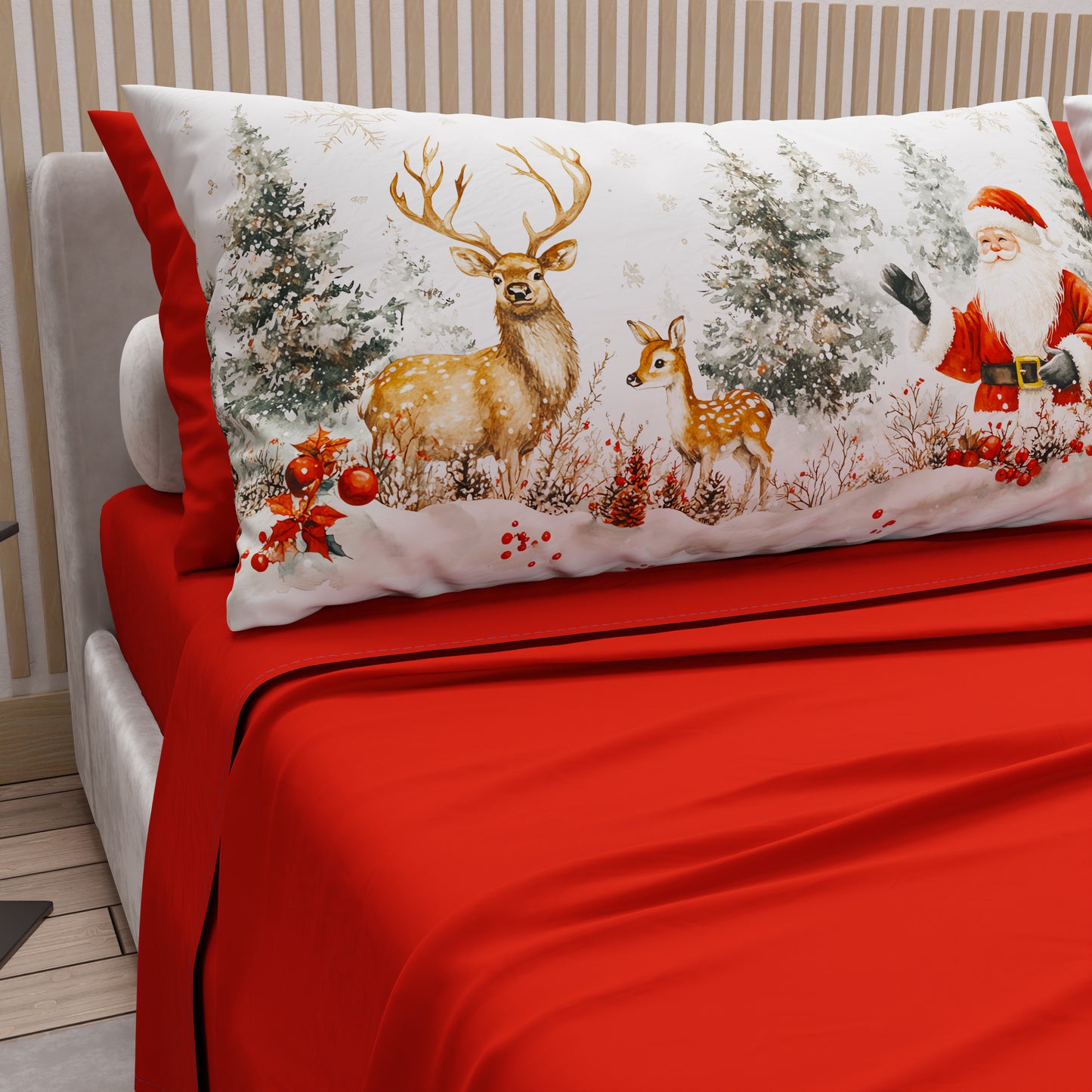Lenzuola Natalizie in Cotone, Completo Letto con Federe in Stampa Digitale 25 Xmas 17