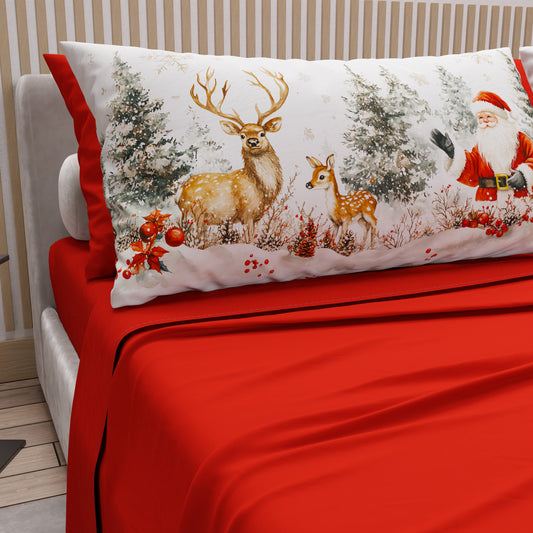 Lenzuola Natalizie in Cotone, Completo Letto con Federe in Stampa Digitale 25 Xmas 17