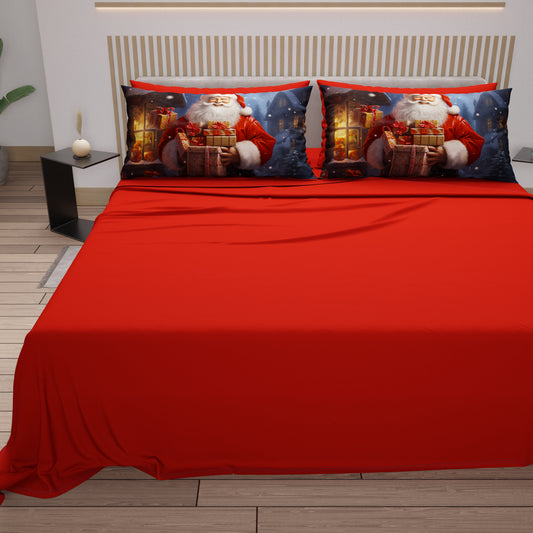 Draps de Noël en Coton, Parure de Lit avec Taies d'Oreiller en Impression Numérique 25 Xmas 2