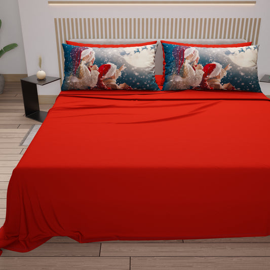 Draps de Noël en Coton, Parure de Lit avec Taies d'Oreiller en Impression Numérique 25 Xmas 20