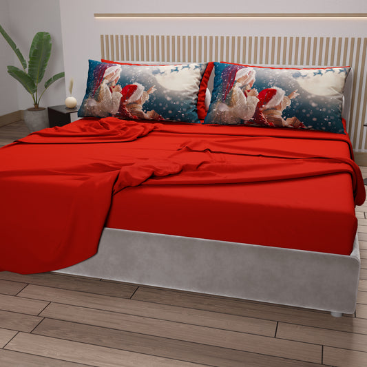 Draps de Noël en Coton, Parure de Lit avec Taies d'Oreiller en Impression Numérique 25 Xmas 20
