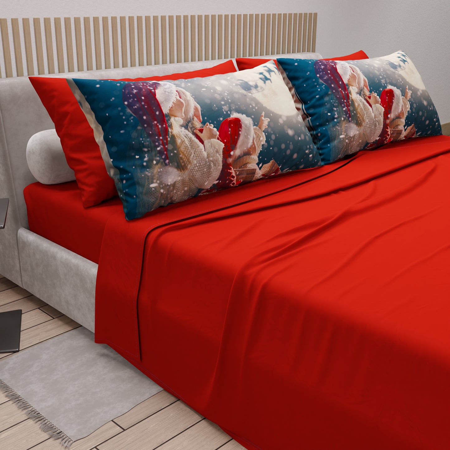 Lenzuola Natalizie in Cotone, Completo Letto con Federe in Stampa Digitale 25 Xmas 20
