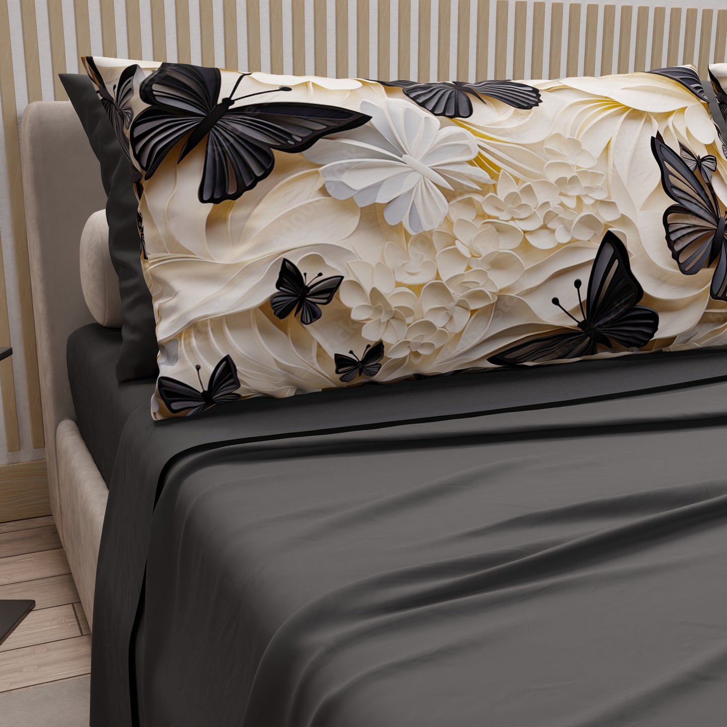 Lenzuola in Cotone, Completo Letto con Federe in Stampa Digitale Mariposa 05 Nero