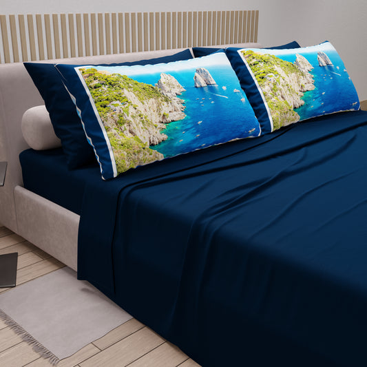 Lenzuola in Cotone, Completo Letto con Federe in Stampa Digitale  Capri