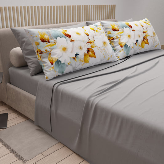 Lenzuola in Cotone, Completo Letto con Federe in Stampa Digitale Flower Ceramic 03 Grigio