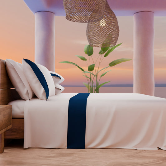 Draps unis en satin de coton avec queue de rat bleu
