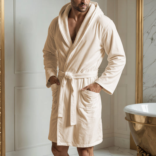 Cream Microfibre Bathrobe for Men and Women