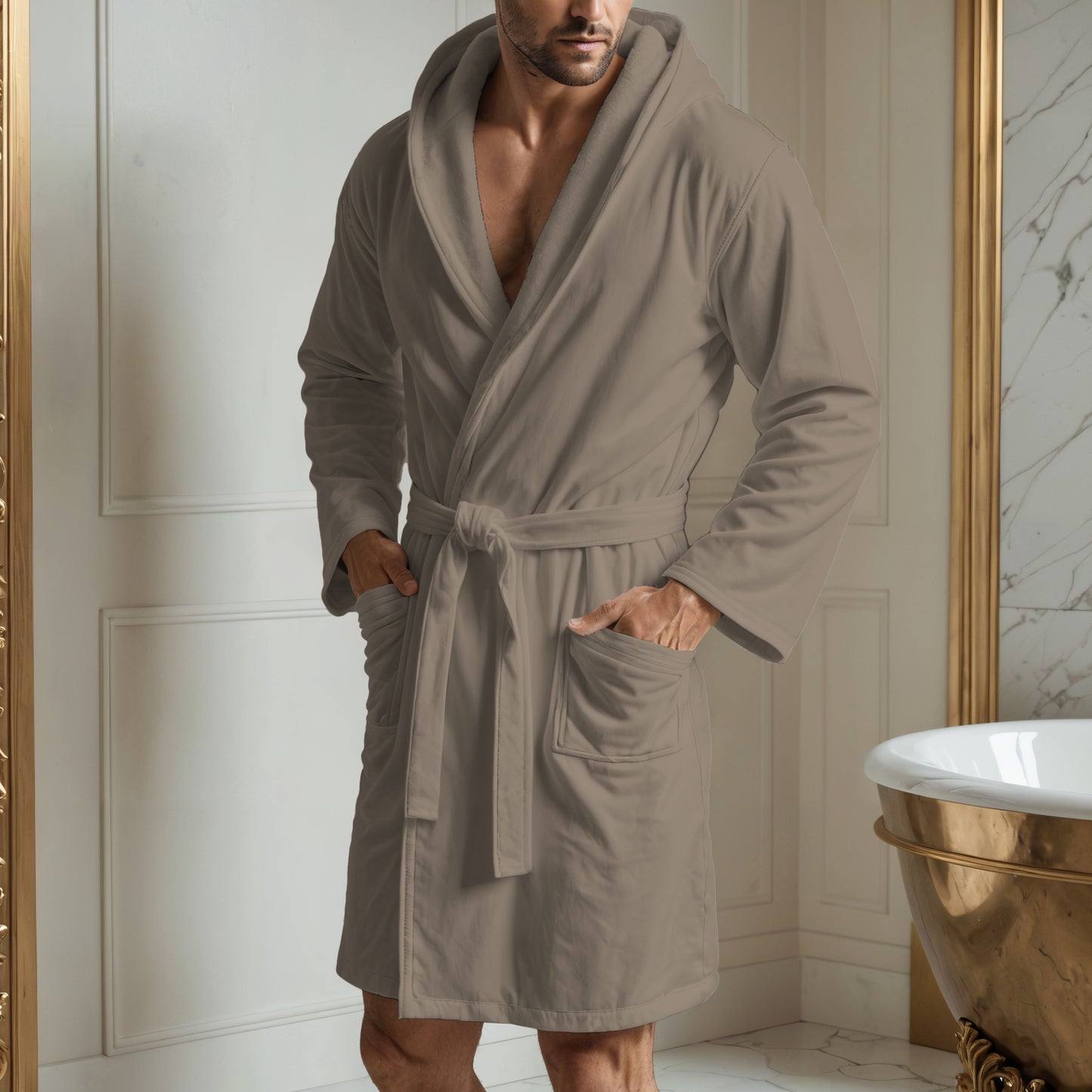 Microfibre bathrobe for men and women in dove grey