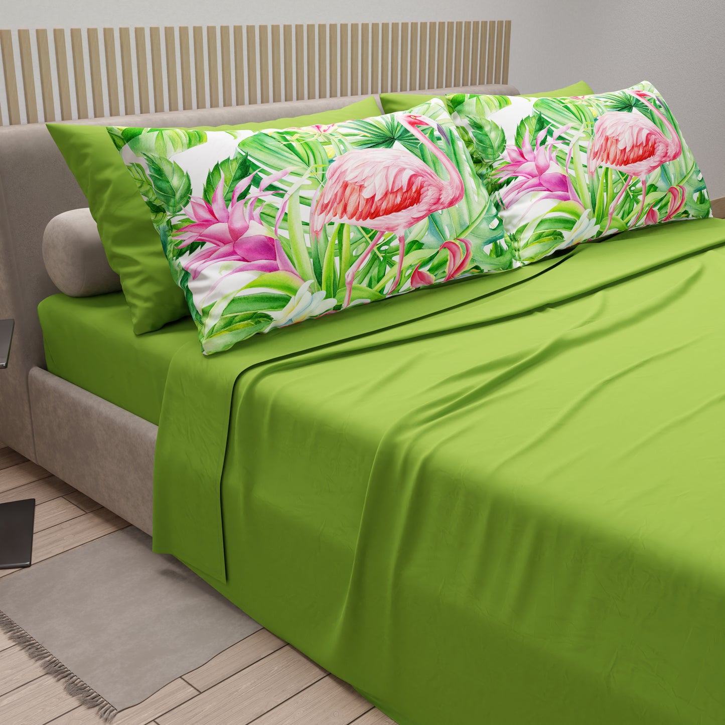 Lenzuola in Cotone, Completo Letto con Federe in Stampa Digitale Flamingo