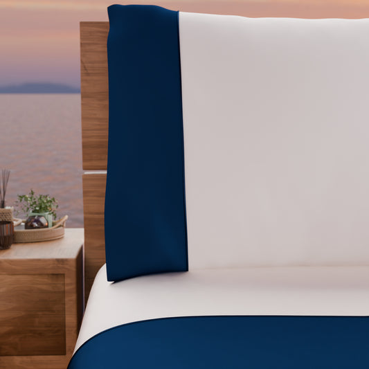 Draps unis en satin de coton avec queue de rat bleu