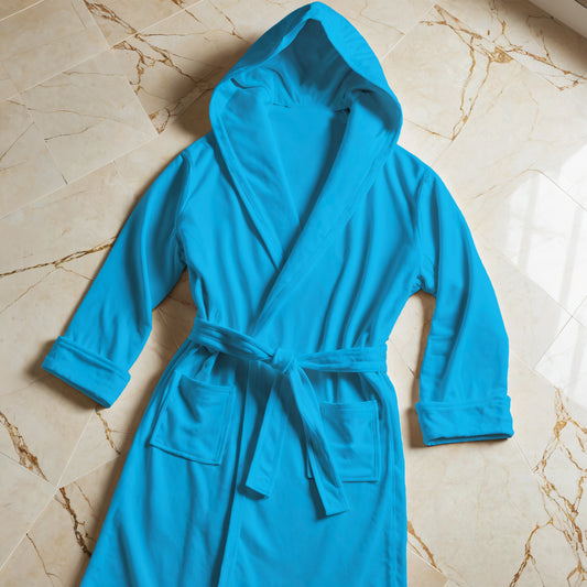 Light blue microfibre bathrobe for men and women