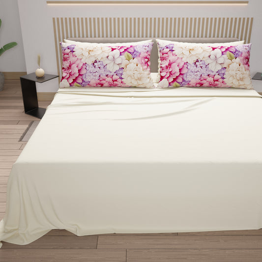 Lenzuola in Cotone, Completo Letto con Federe in Stampa Digitale Ortensia