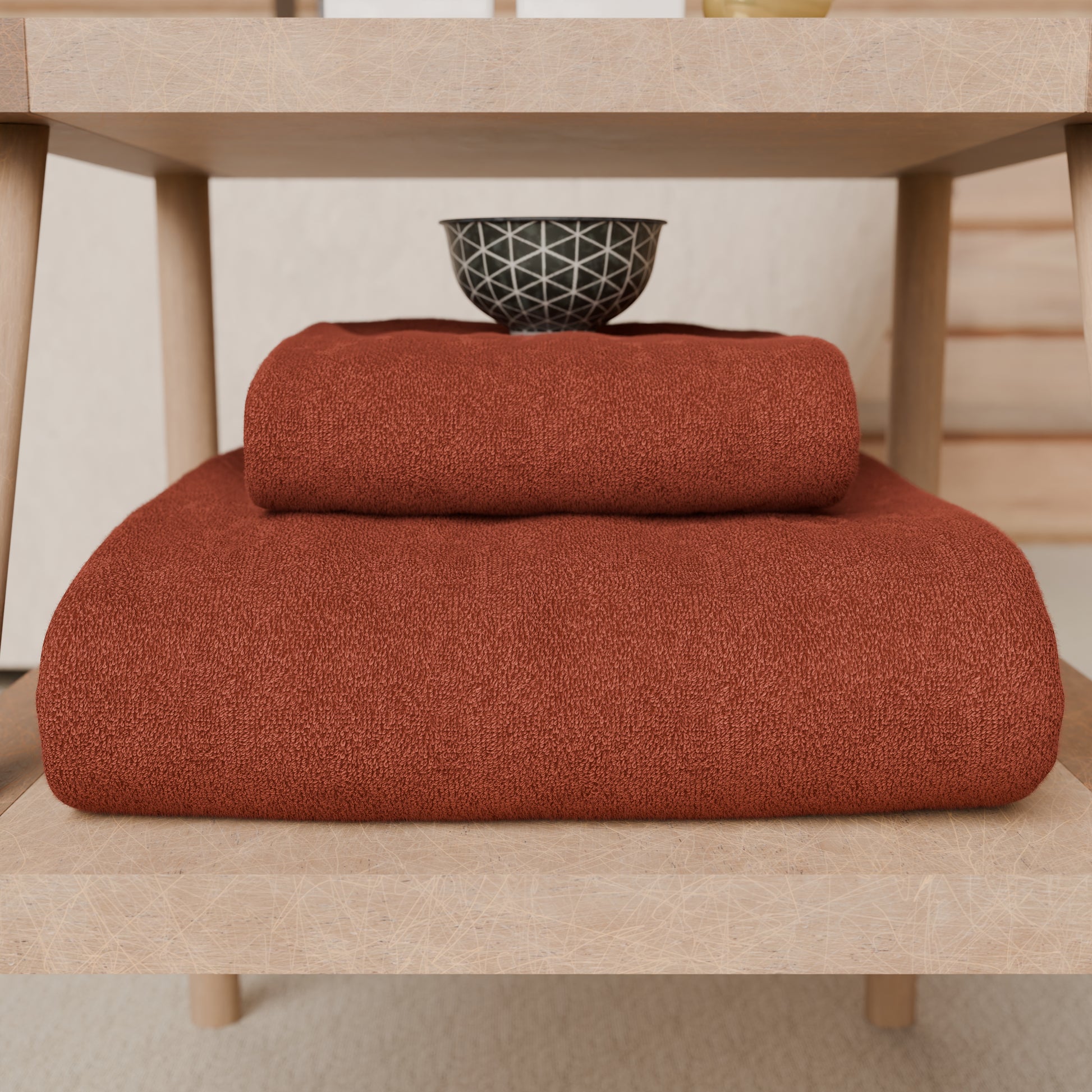 Asciugamano Da Bagno 70x140 Cm In Cotone Biologico - Colore Terracotta, Modello Laguna - Foto 3