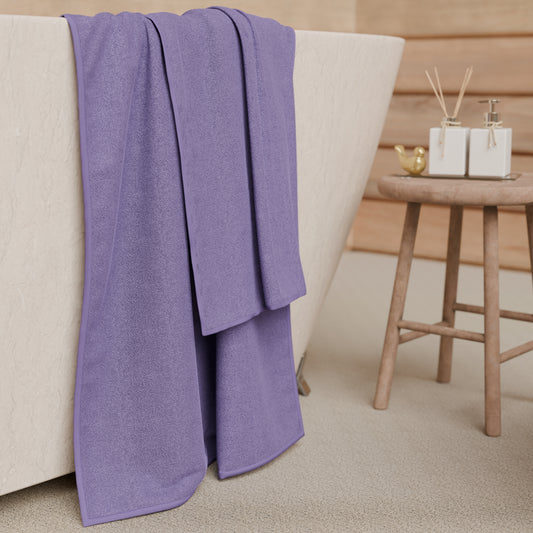 Serviettes de bain en éponge unie couleur violet