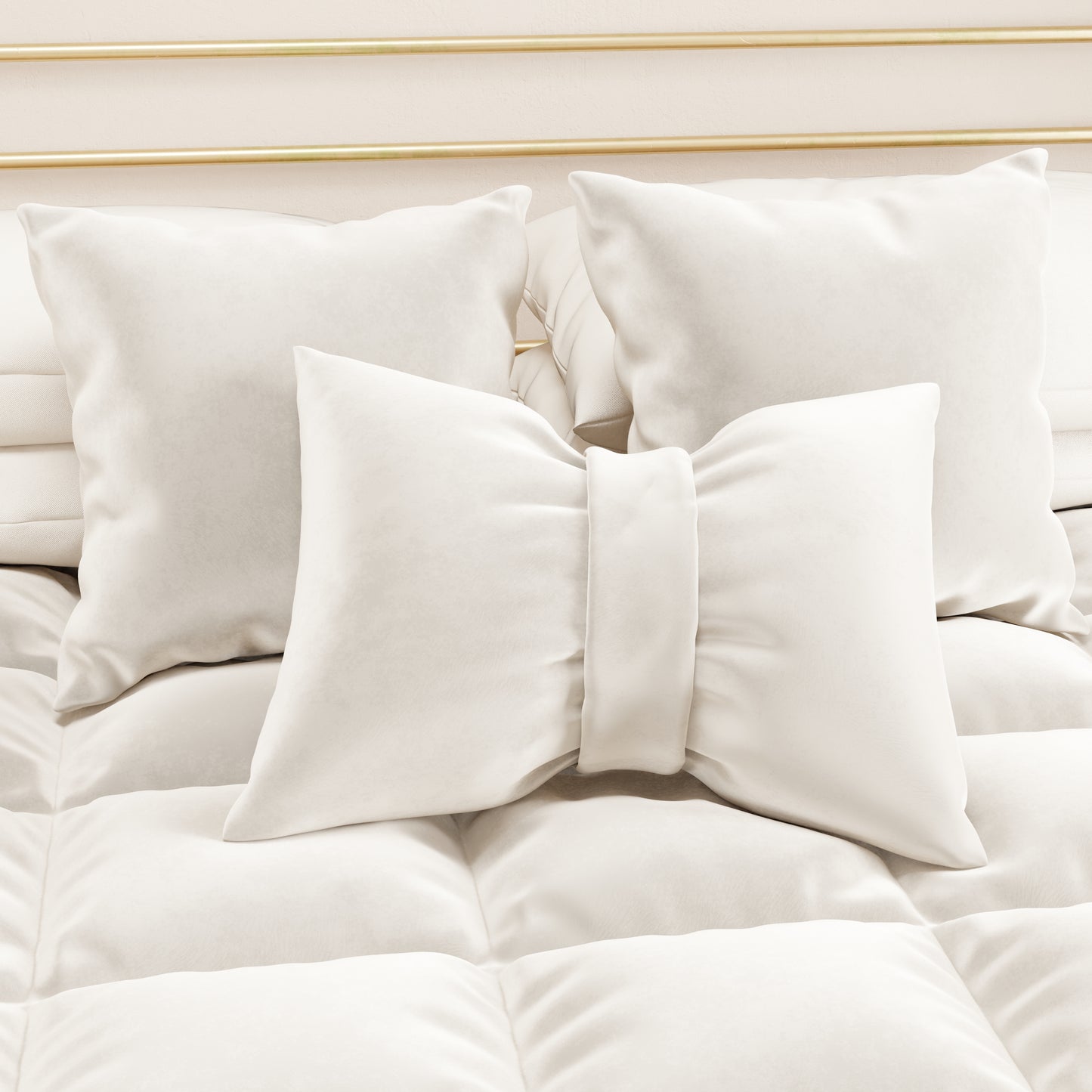 Sofa Cushions, Furnishing Cushions in Milk White Bow Velvet 1pc