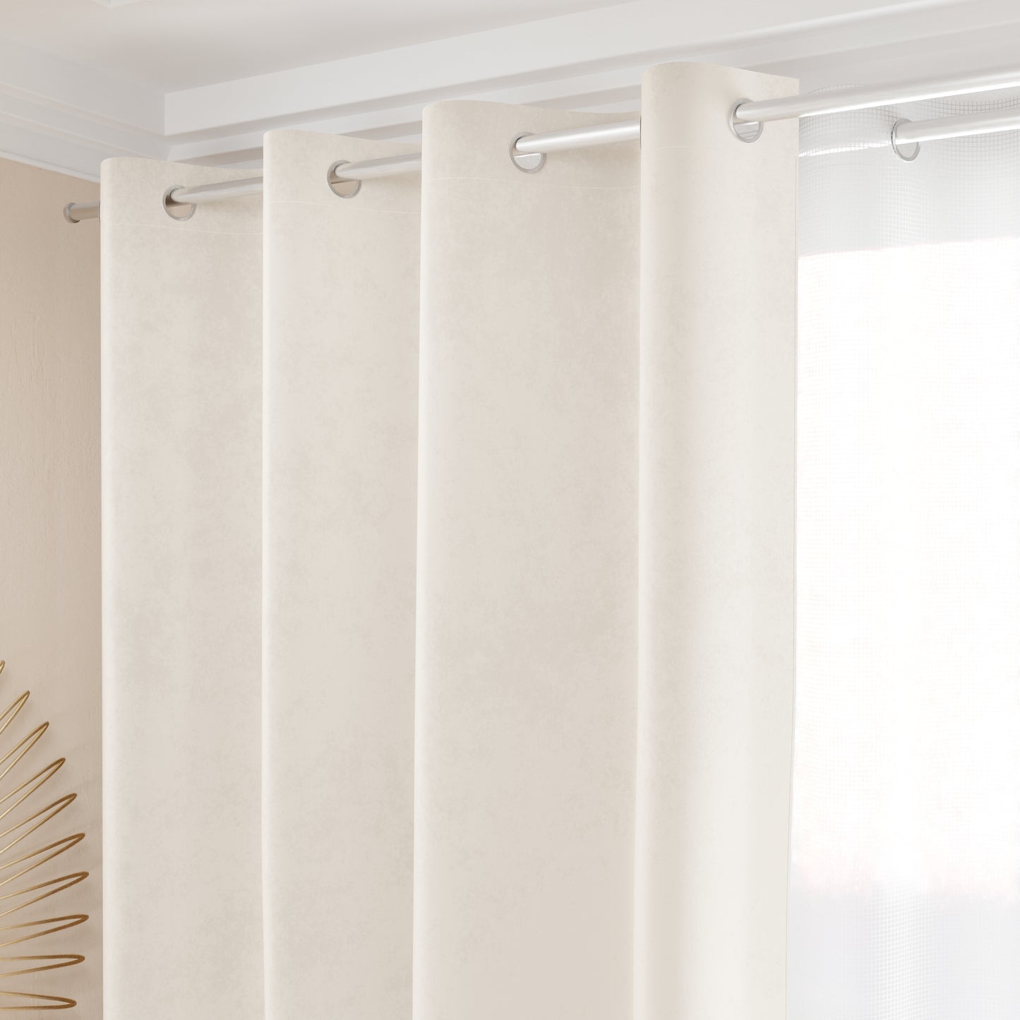 Tenda a Pannello in Velluto per Interni con Anelli, 140x280 cm, Bianco Latte