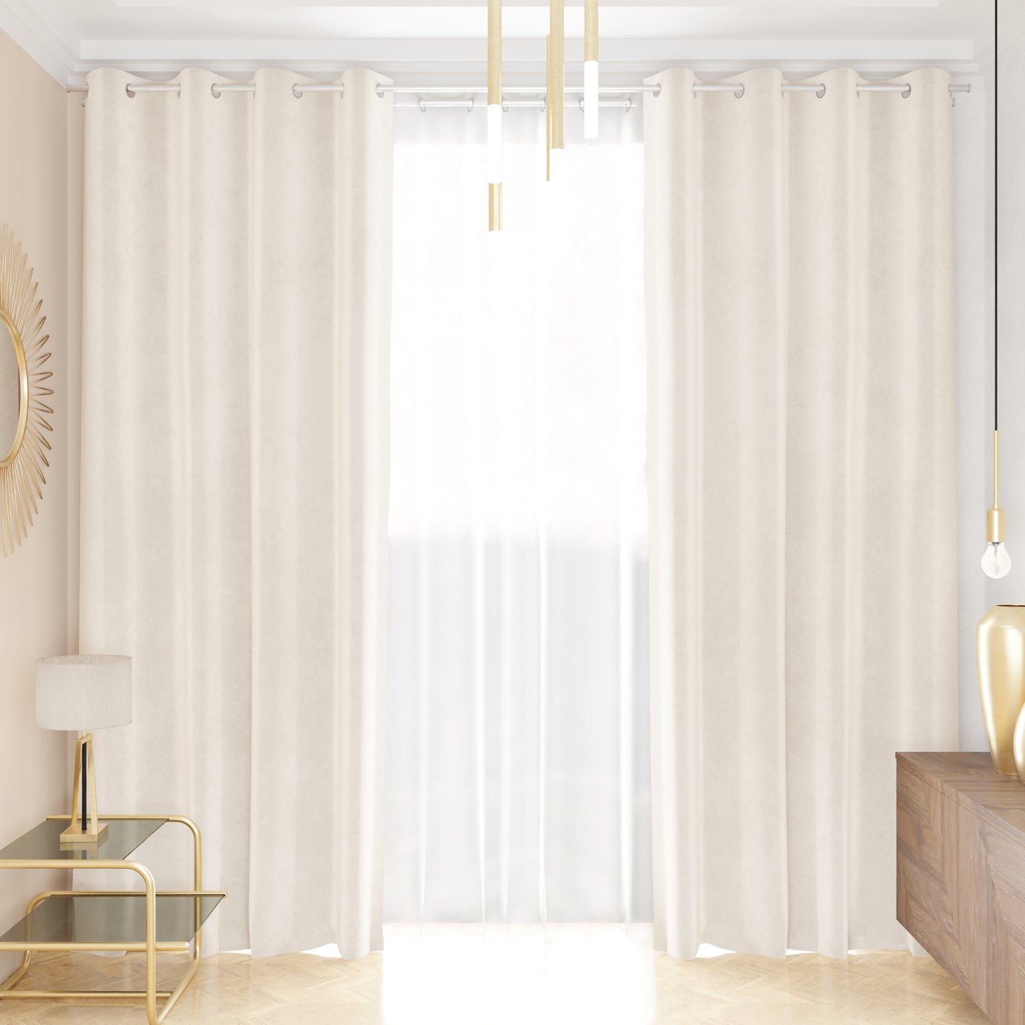 Tenda a Pannello in Velluto per Interni con Anelli, 140x280 cm, Bianco Latte