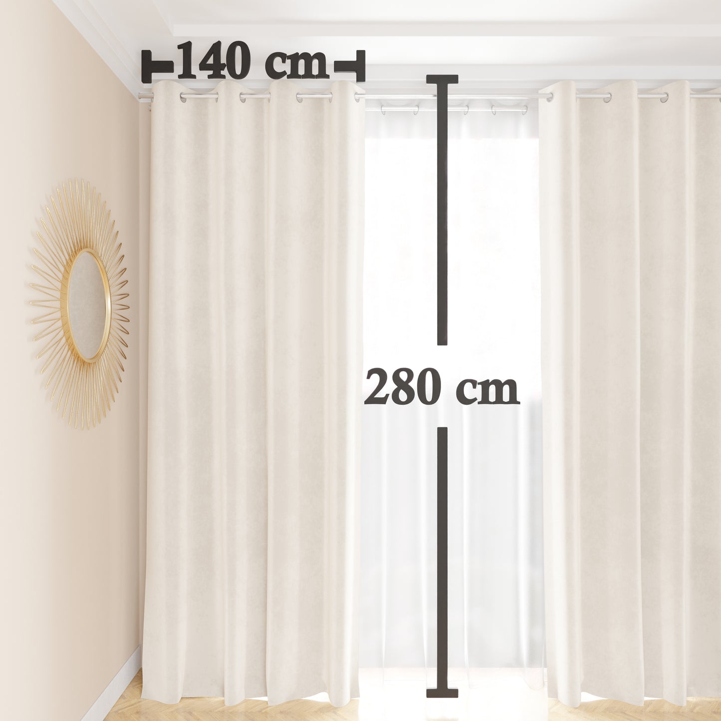 Tenda a Pannello in Velluto per Interni con Anelli, 140x280 cm, Bianco Latte