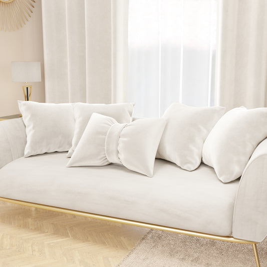 Cuscino Arredo Fiocco in Velluto 40x50 cm, Cuscino divano Bianco Latte