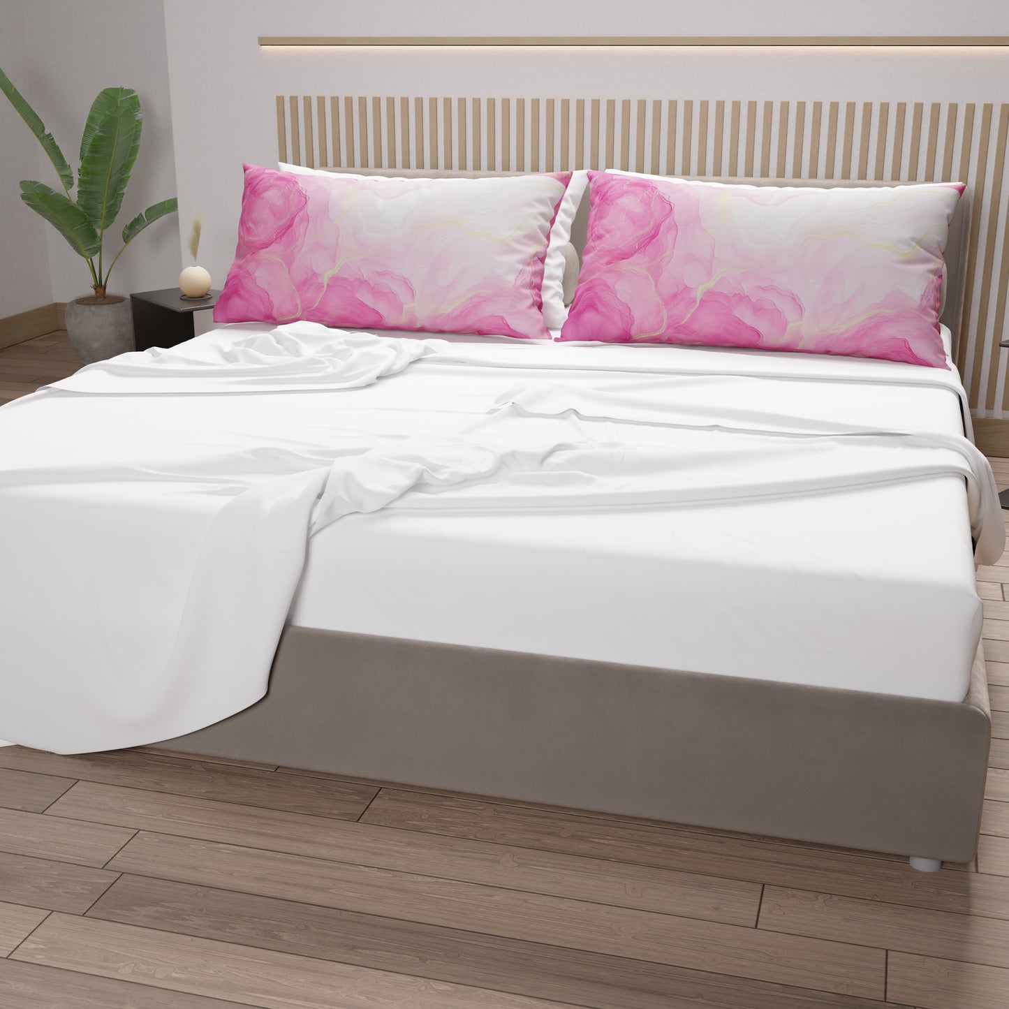 Lenzuola in Cotone, Completo Letto con Federe in Stampa Digitale Marble 12 Rosa