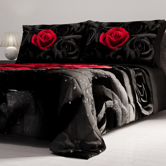 Trapuntino Copriletto Primaverile Autunnale in Stampa Digitale Black Roses