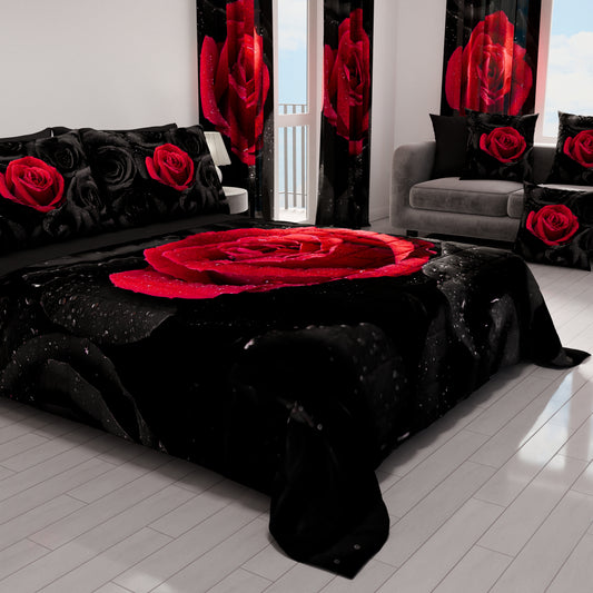 Trapuntino Copriletto Primaverile Autunnale in Stampa Digitale Black Roses