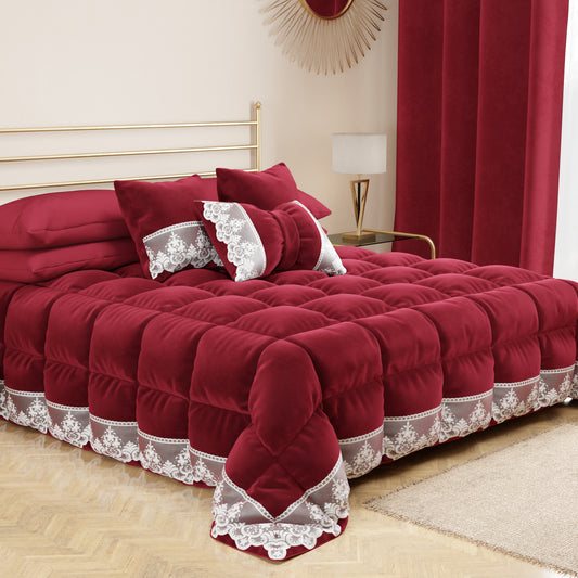 Cuscini Arredo in Velluto e Balza con Pizzo Rebrodè 2pz, Cuscini divano Bordeaux By Sissy