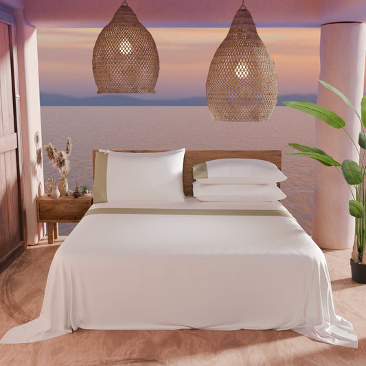 Draps unis en satin de coton avec queue de rat beige