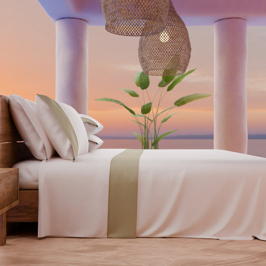 Draps unis en satin de coton avec queue de rat beige