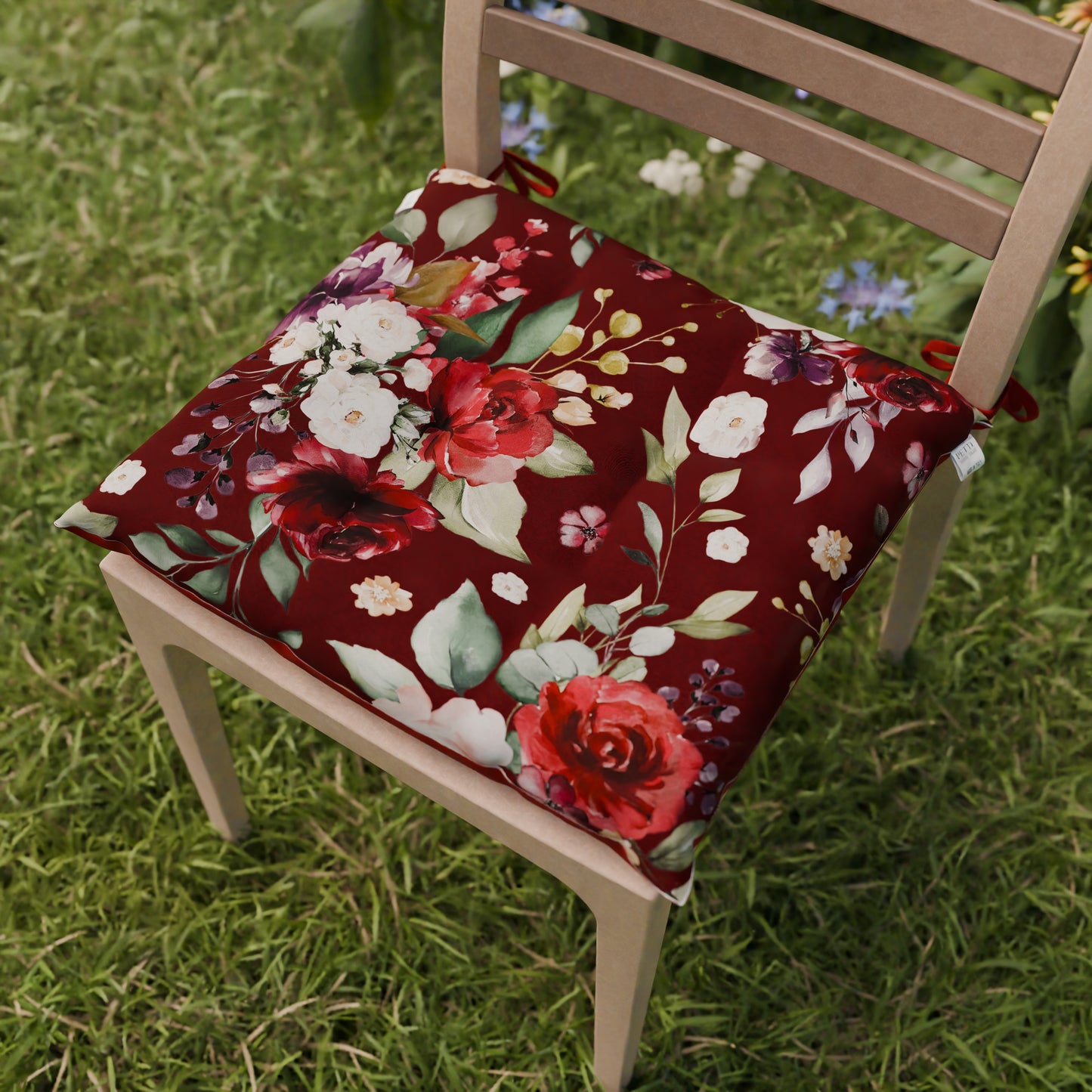 Cuscini per Sedie Coprisedia 6 Pezzi Floreale-07 Bordeaux