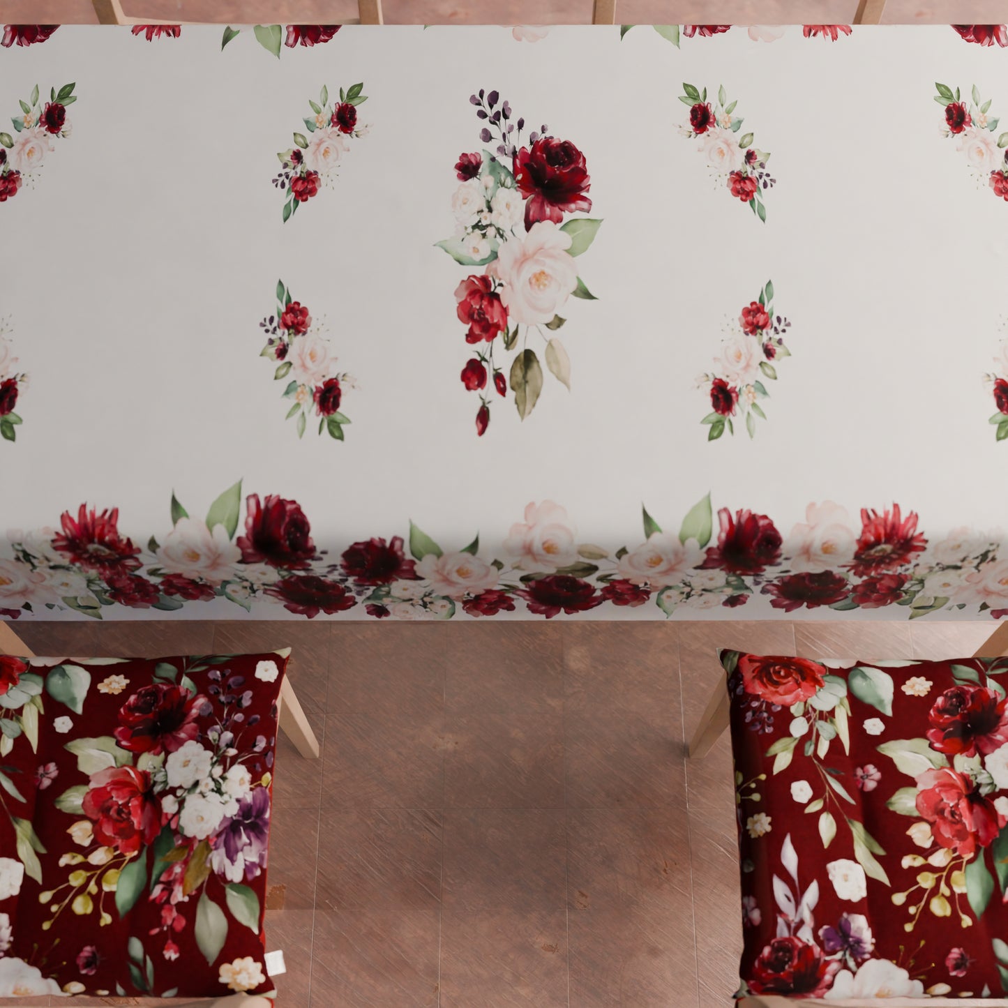 Cuscini per Sedie Coprisedia 6 Pezzi Floreale-07 Bordeaux