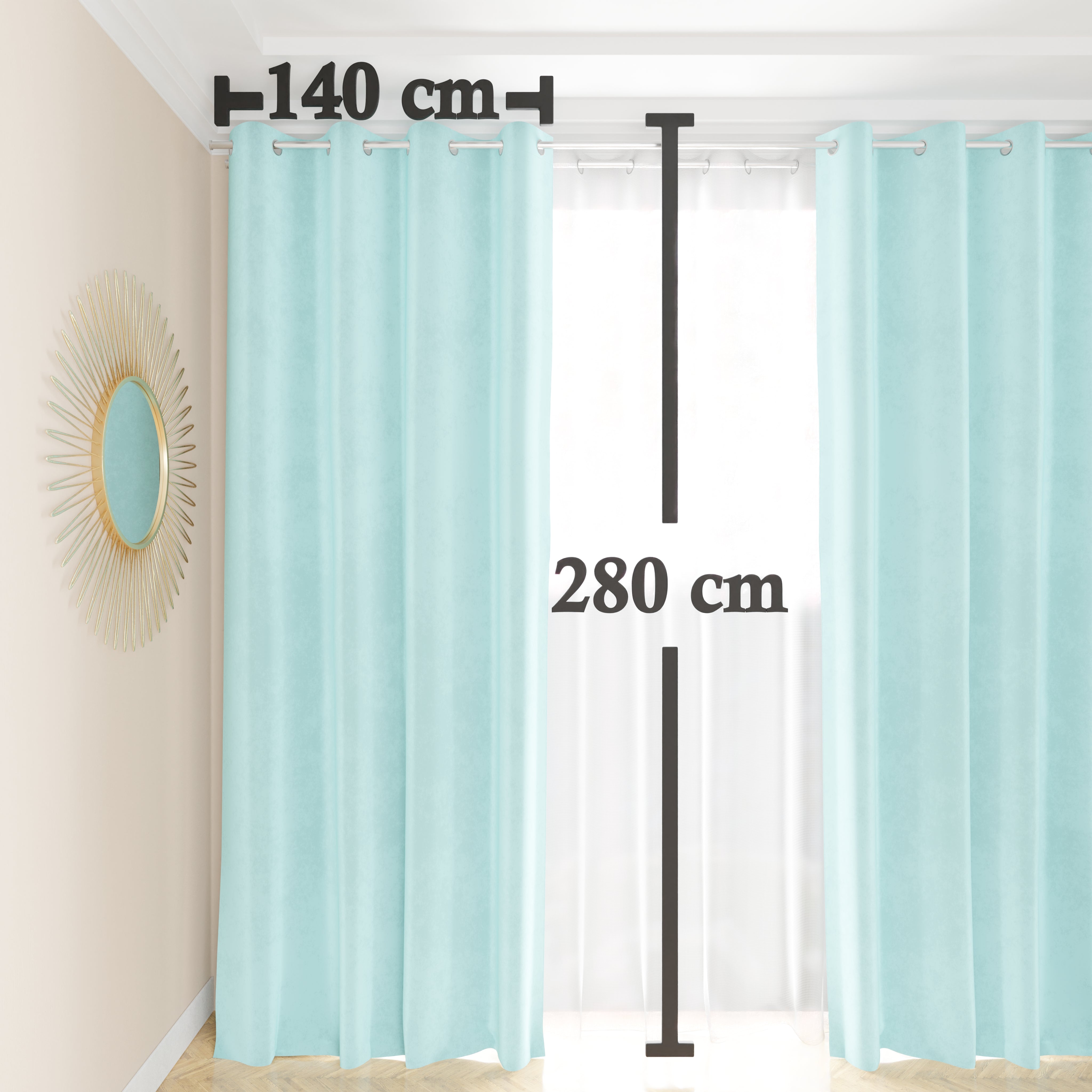 Barefoot Bungalow Tende Thalia In Velluto - Set 2 Pannelli Con Fermatenda, 213x107 Cm Ciascuno, Blu, Stile Bohémien, Cotone