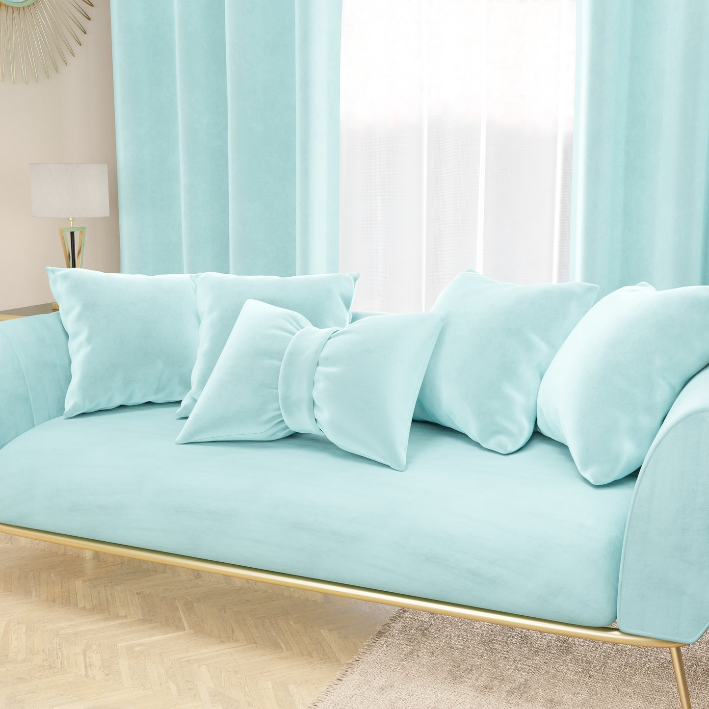 Sofa Cushions, Light Blue Bow Velvet Cushions 1pc