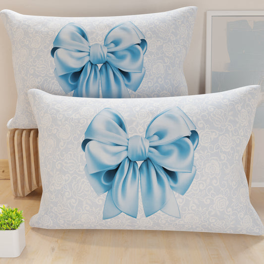Pillowcases, Digitally Printed Cushion Covers, Light Blue Bow