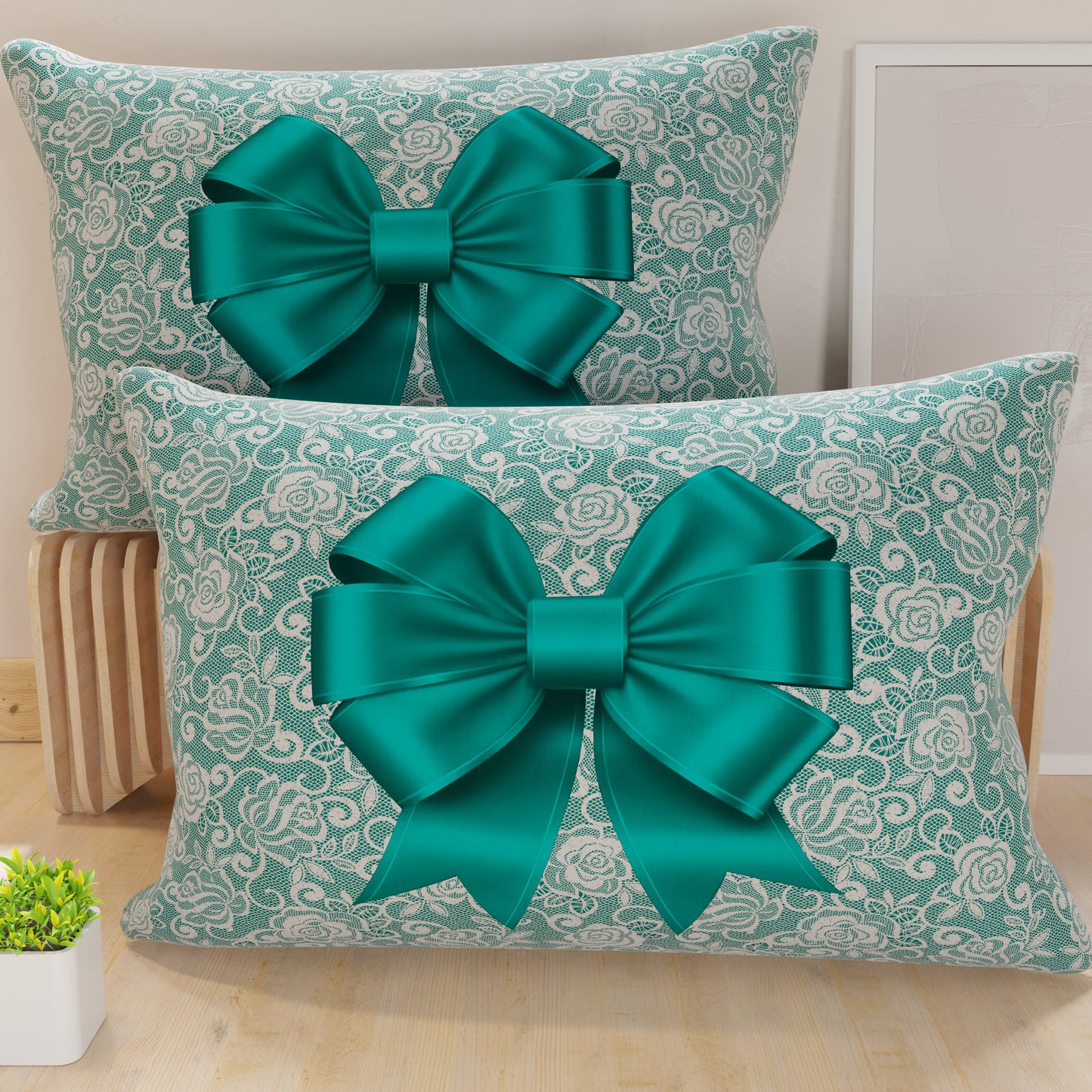 Pillowcases, Pillowcases in Digital Print, Green Bow