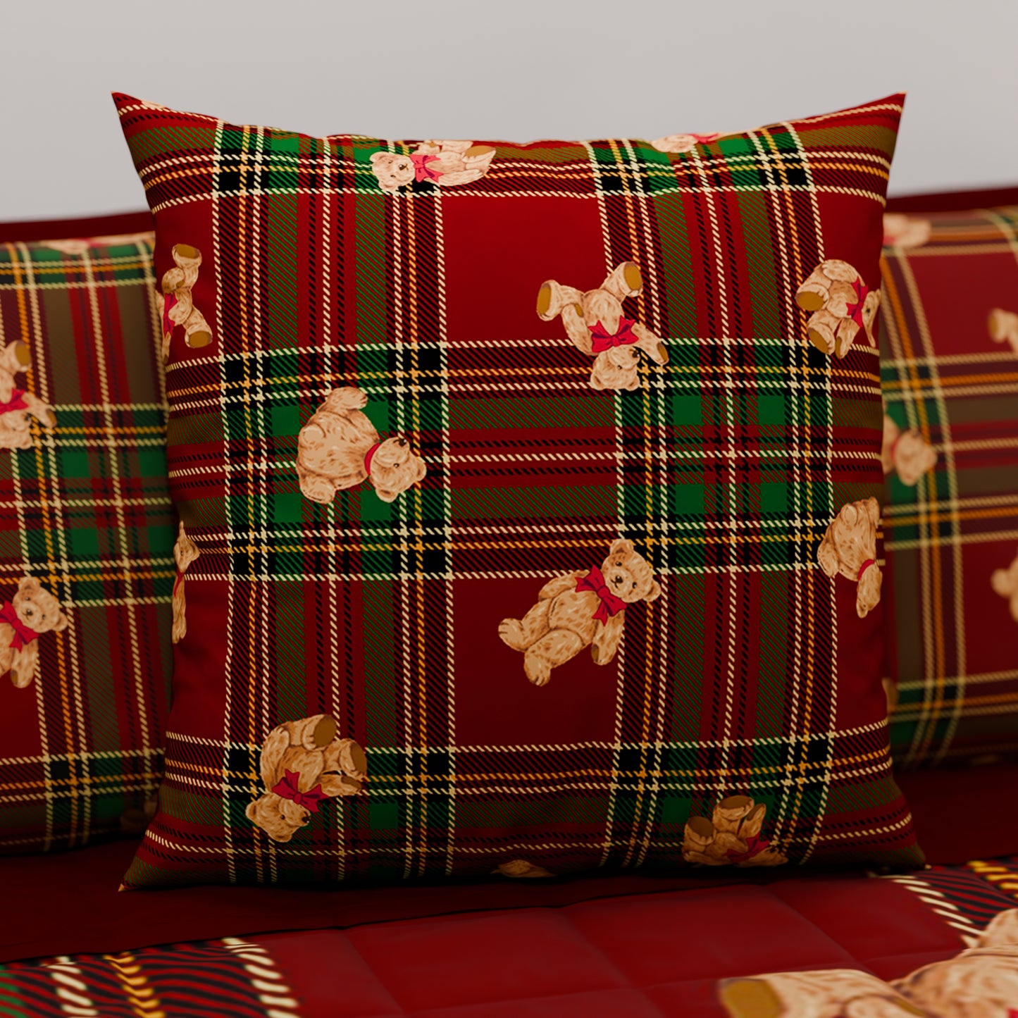 Cuscini, Copricuscini Divano, Cuscini Arredo Natalizi Orsetto Tartan