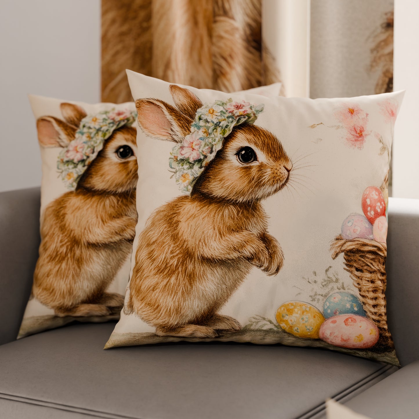 Cuscini, Copricuscini Divano, Cuscini Arredo in Stampa Digitale Pasqua Magic Bunny