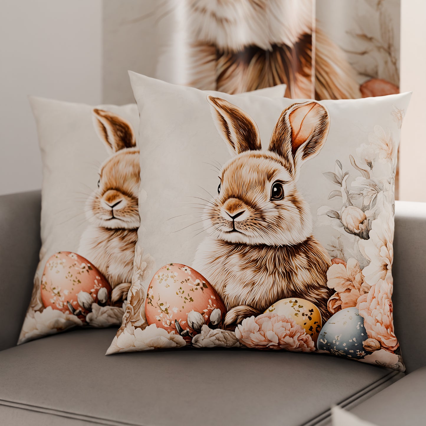 Cuscini, Copricuscini Divano, Cuscini Arredo in Stampa Digitale Pasqua Bloom Bunny