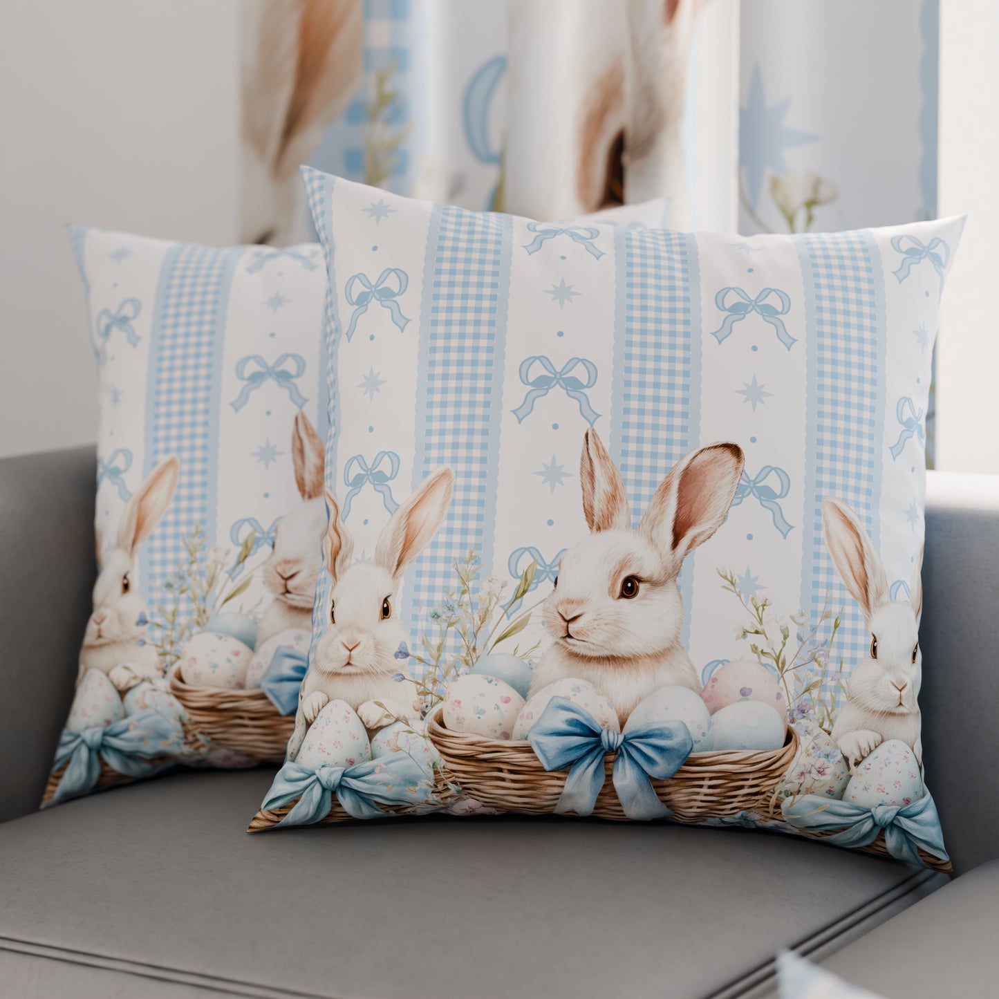 Cuscini, Copricuscini Divano, Cuscini Arredo in Stampa Digitale Pasqua White Bunny